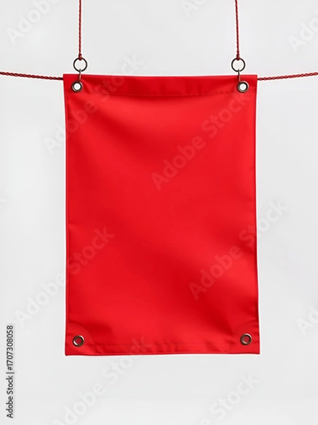 Fototapeta Blank red banner hanging with grommets isolated on transparent background
