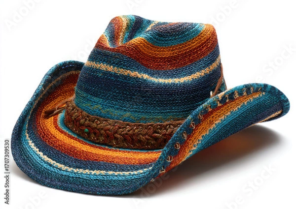 Fototapeta Multicolored cowboy hat, angled view, on white background