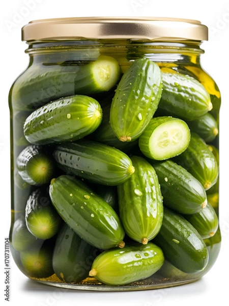 Fototapeta marinated pickled cucumbers isolated on white background, full depth of field