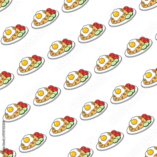 Fototapeta Seamless pattern of delicious fried rice with egg and vegetables