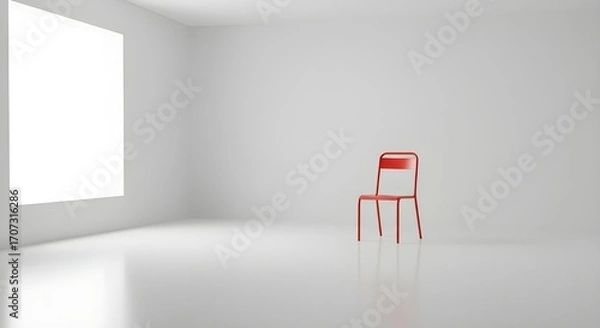 Fototapeta 白い部屋に置いてある赤い椅子