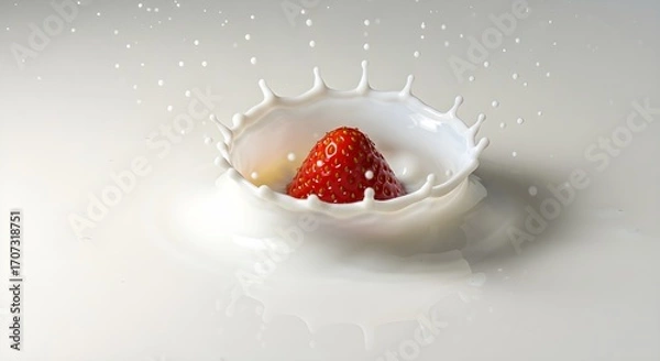 Fototapeta ミルクに落ちるイチゴ