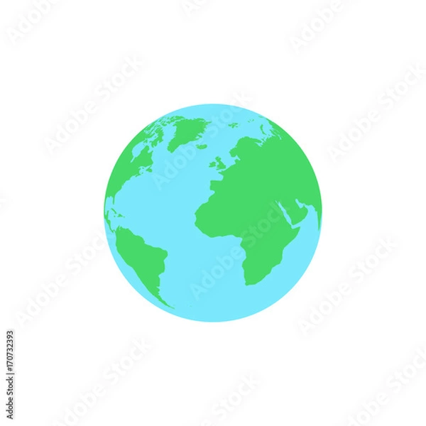 Obraz Planet earth in a flat style is isolated on a white background. Web icon. Continents on the ball. Vector