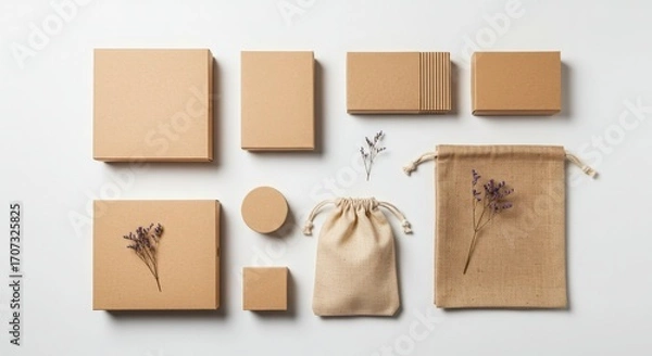 Fototapeta Rustic Packaging Collection with Natural Elements and Minimalist Design