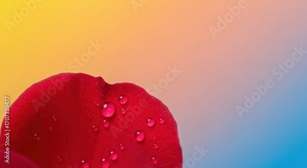 Fototapeta Close-Up of Red Rose Petal with Water Drops on Soft Gradient Background