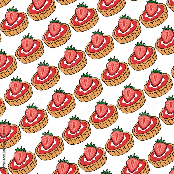 Fototapeta Seamless Pattern of Strawberry Tarts for Culinary Design