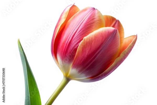 Fototapeta Vibrant pink and orange tulip flower isolated studio portrait for spring and nature designs transparent background