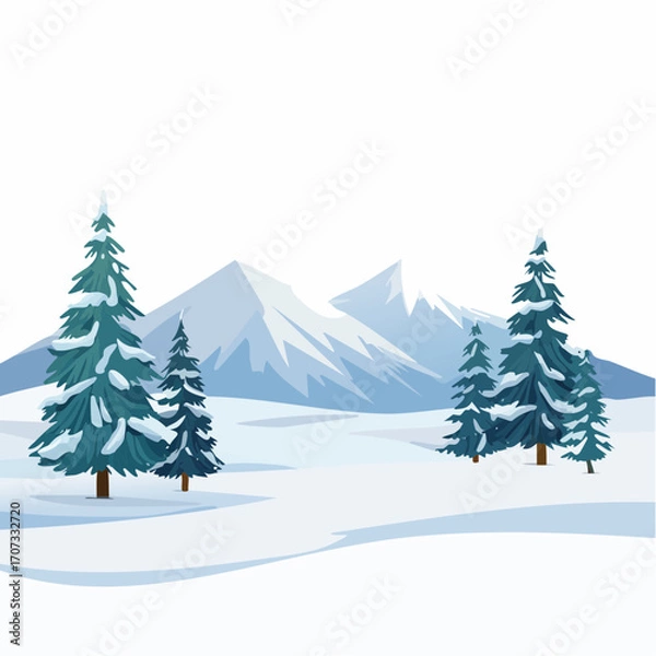 Obraz winter landscape with trees in the foreground and hills covered by snow