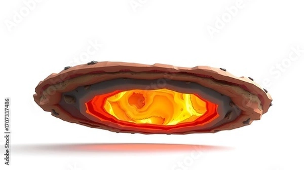 Fototapeta 3D Earth illustration showing core, geological layers, magma on white.