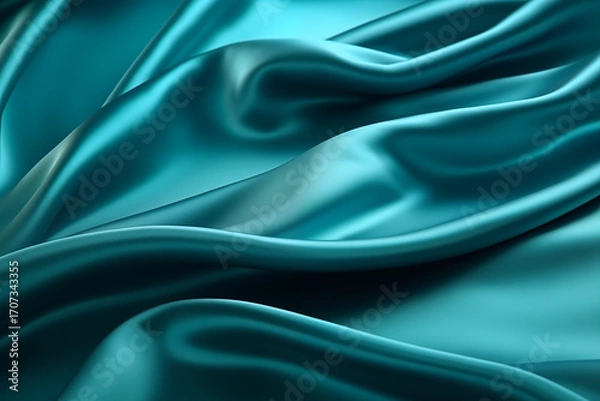 Fototapeta Modern and elegant shiny blue-green silk fabric with folds. Background.