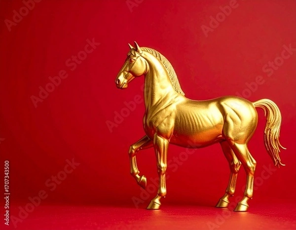 Fototapeta 金色の馬シルエット 年賀状用高画質デザイン