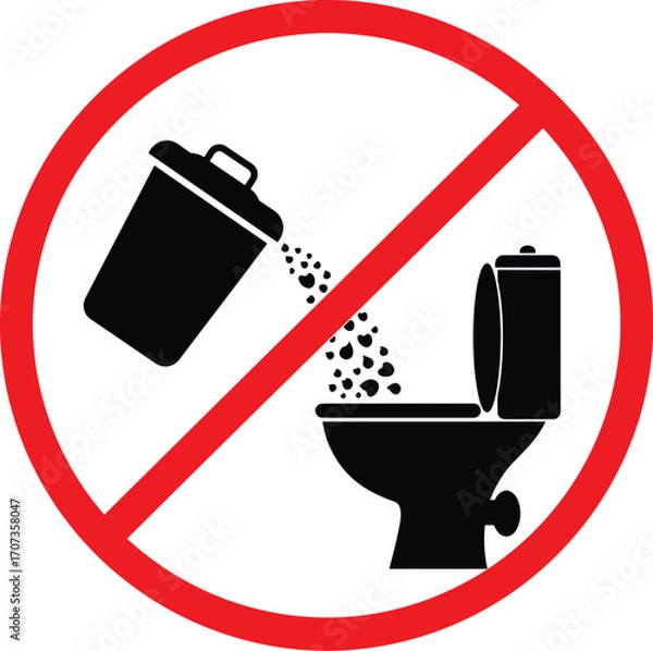 Obraz Prohibition icon no trash garbage in toilet restroom hygiene symbol isolated on transparent background