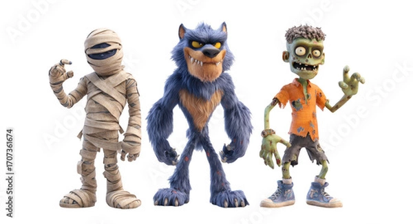 Obraz Mummy werewolf zombie animated characters Halloween spooky fun fantasy monster colorful