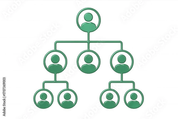 Fototapeta Green hierarchical chart representing a corporate structure on a transparent background, ideal for illustrating business concepts