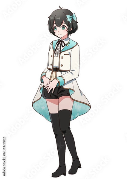 Fototapeta アイドル衣装を着た臆病そうな黒髪の女の子
