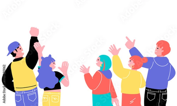 Fototapeta ポップでカラフルなZ世代の若者たちの後ろ姿のイラスト