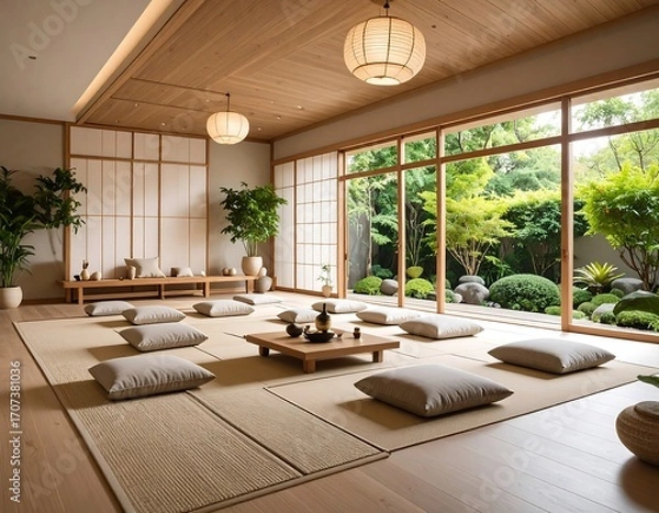 Fototapeta Spacious Japanese-style meditation/relaxation room
