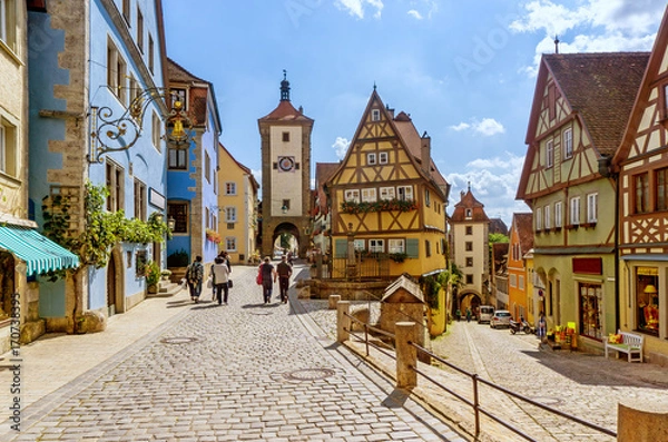 Fototapeta Rothenburg ob der Tauber with Sieber Tor at Plönlein