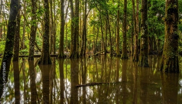Fototapeta Tranquil forest reflecting in still water