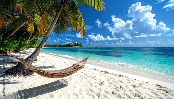 Fototapeta Tropical beach paradise with hammock