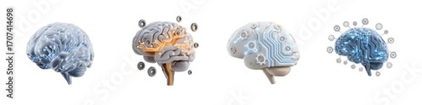 Fototapeta Set of AI brain isolated on transparent background