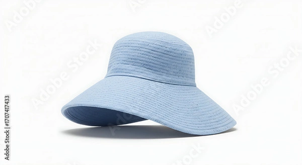 Obraz A minimalist studio shot of a wide-brimmed, light blue sun hat floating against a white background.