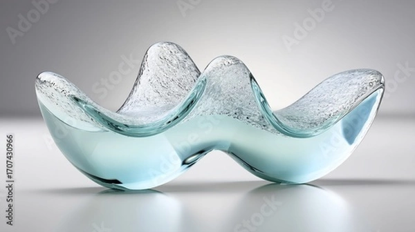 Obraz Stylish, wavy bowl. Turquoise glass texture with smooth, glossy curves. Elegant decor