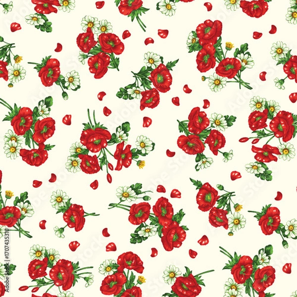 Fototapeta seamless pattern with poppies