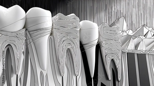 Obraz Teeth illustration with internal structure, roots, and dental background display