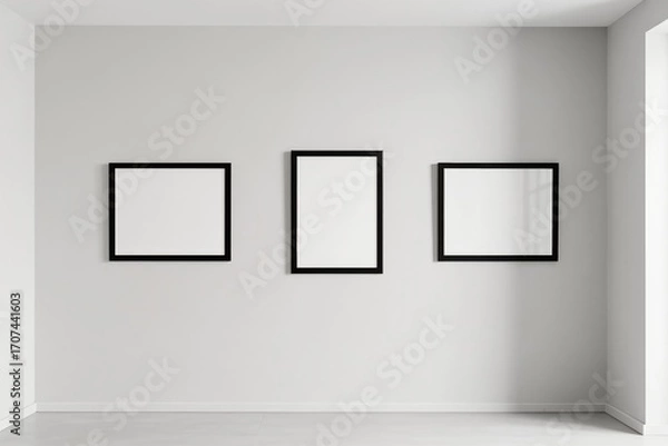 Obraz This design embodies a modern minimalist approach with empty frames displayed on a clean, simple wall