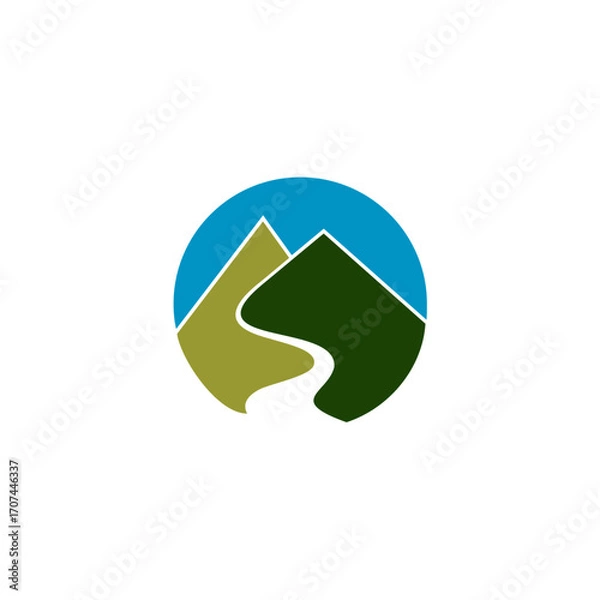 Obraz Mountain with river emblem logo design template