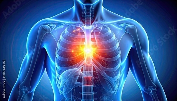 Fototapeta Abstract Blue Human Anatomy with Glowing Internal Organs