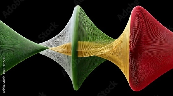 Obraz Woven lines Green, white, gold, and red abstract shapes against black