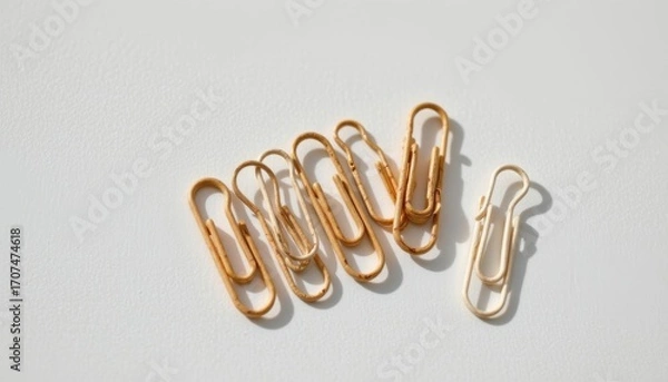 Fototapeta a eco friendly paper clips optimized for circular lifecycle, styled with organic bamboo texture, shown on clean white with minimal shadow.