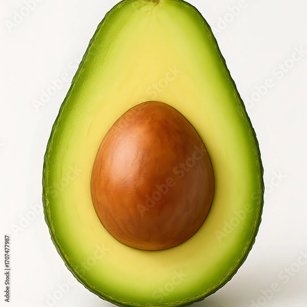 Fototapeta Fresh avocado half with seed isolated on white background