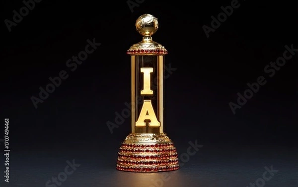 Obraz Gold Award Trophy with Illuminated Letters on Black Background