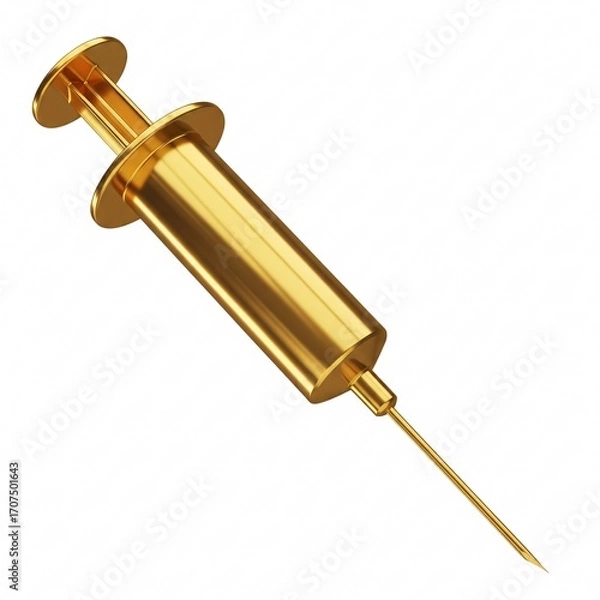 Fototapeta A golden syringe with a needle, featuring a smooth shiny surface,