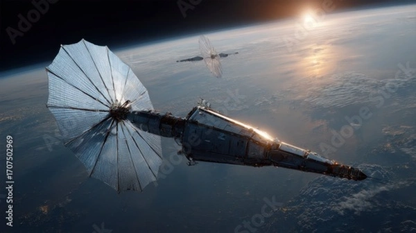 Obraz Solar Sail Spacecraft Deploying Enormous Reflective Sails in Orbit