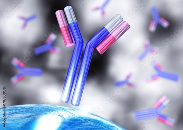 Obraz antibody, immunoglobulin, Y-shaped protein produced mainly by plasma cells,   3d rendering