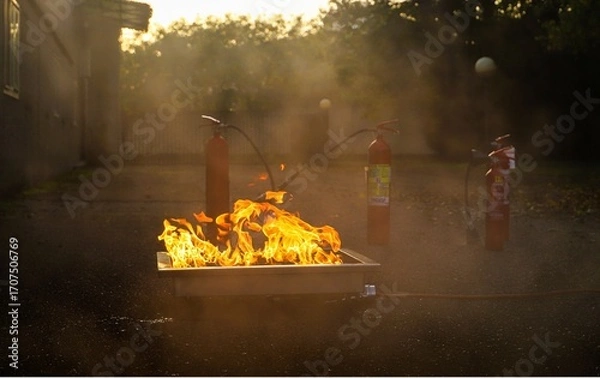 Fototapeta corporate safety - exercise during a firefighting course