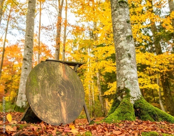Fototapeta Autumn forest scene with target