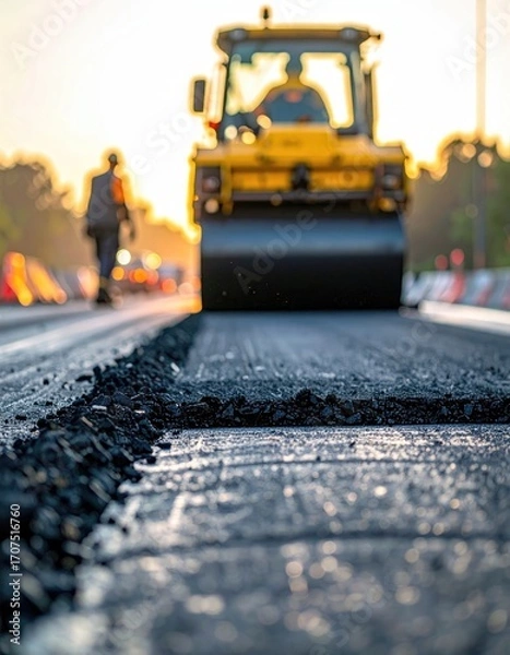 Fototapeta Asphalt road construction