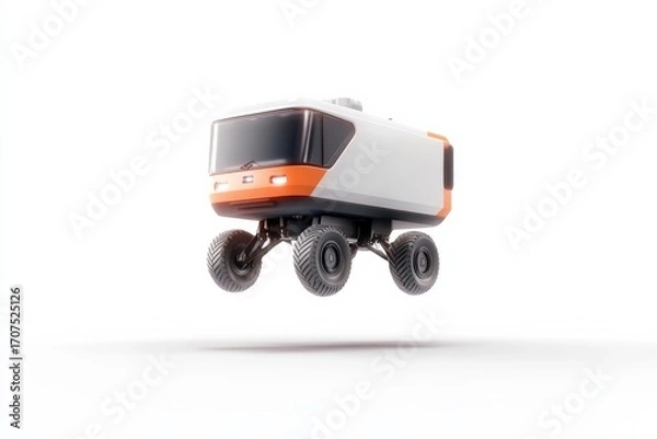 Fototapeta Futuristic autonomous hovering vehicle with rotating wheels