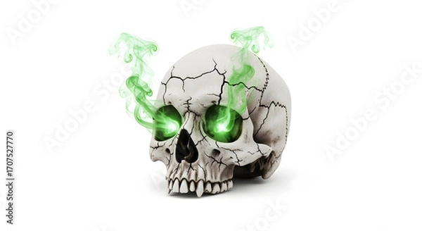 Fototapeta Glowing Green Eyes Skull with Smoke, Halloween Decor