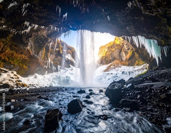 Fototapeta Waterfall cascading through a cave entrance (1)