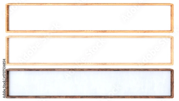 Obraz 木目調のナチュラルな角丸長方形フレーム3種セット / 見出しやテロップなどの3Dイラスト素材