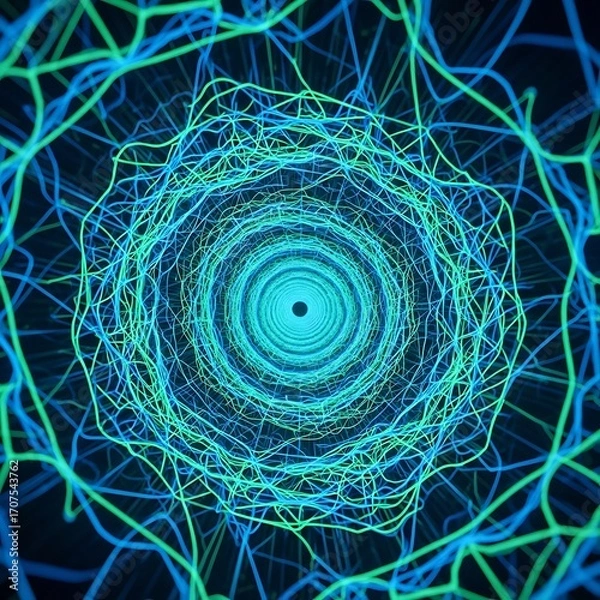 Obraz A captivating, swirling tunnel of glowing turquoise and teal lines creates an otherworldly and mesmerizing effect.