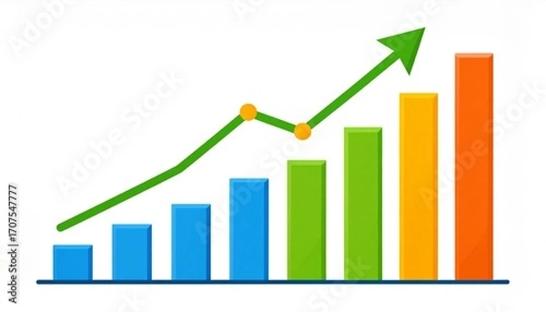 Fototapeta A vibrant market chart with a growing arrow illustrates financial success and business analytics, representing positive data trends AIzaSyClPJ0XRC-nu8GkvNTzMe5e9SBIdu4I2DE