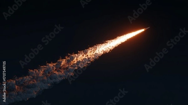 Obraz A majestic rocket streaks across the dark expanse of the cosmos, leaving a brilliant trail of fire in its wake, symbolizing the pinnacle of technological ambition and interstellar travel.