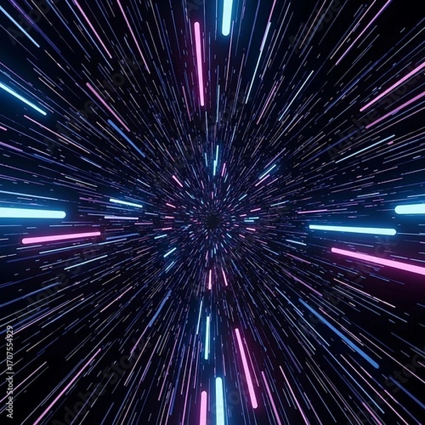 Obraz A vibrant display of neon lines radiating outward from a central point, creating a captivating sense of speed and movement.
